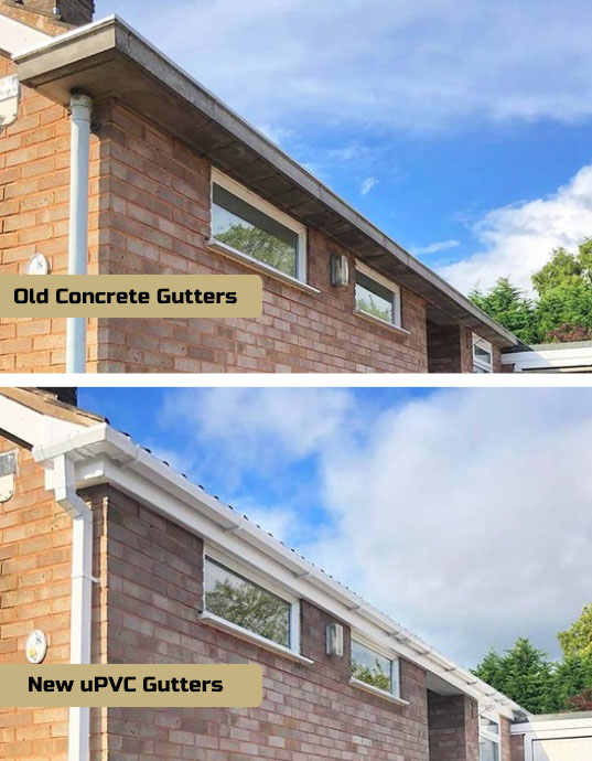 Before & After concrete gutter replacement by TaylorMade